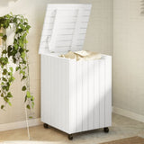 Wasmand Met Wielen Rana 45X45X64 Cm Massief Grenenhout Wit