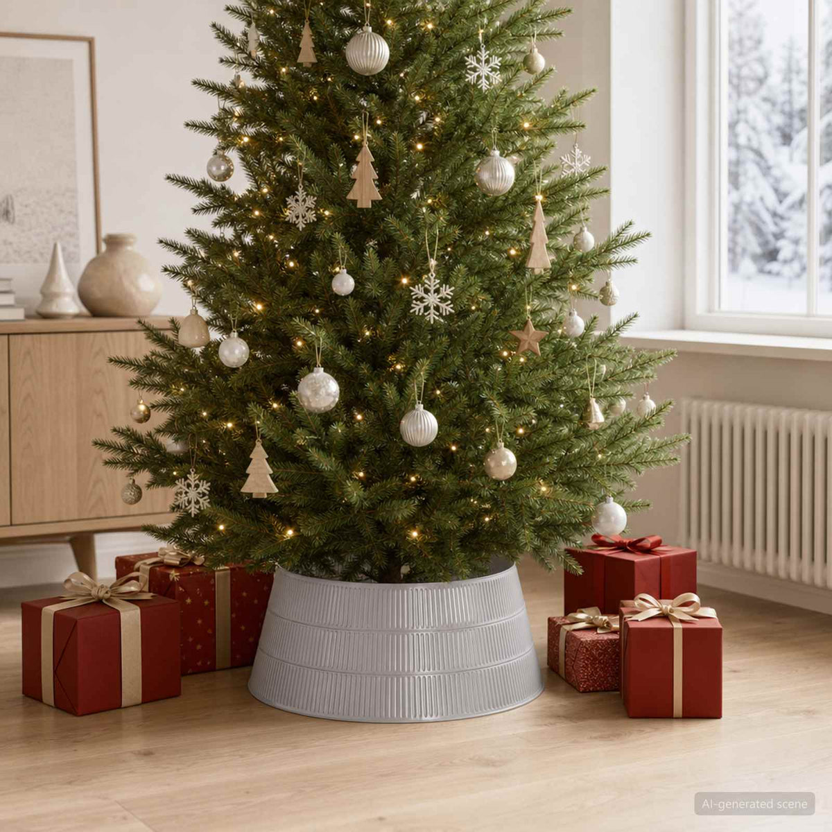 Kerstboomrok Kegelvormig Zilver Ø 73 X 25,5 Cm Kunststof