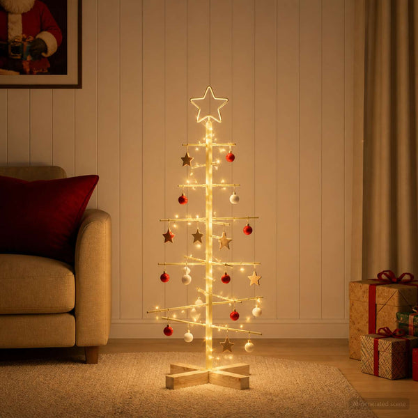 Kerstdecoratie Kerstboom Met Houten Basis Metaal