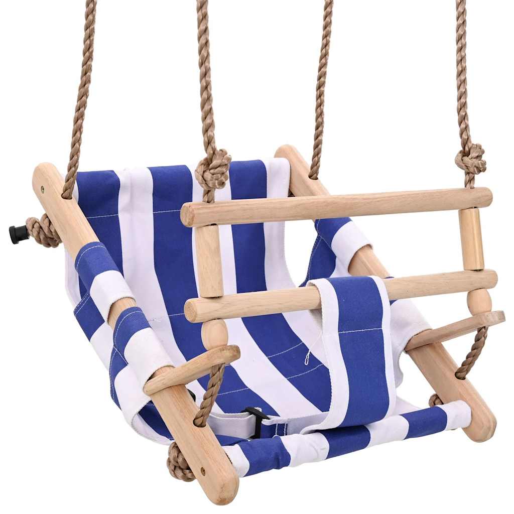 Babyschommel buiten met katoenen zitting en houten delen