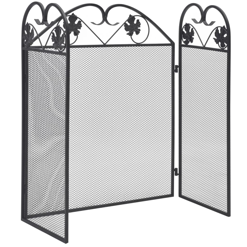 Haardscherm 3 Panelen Ijzer Zwart