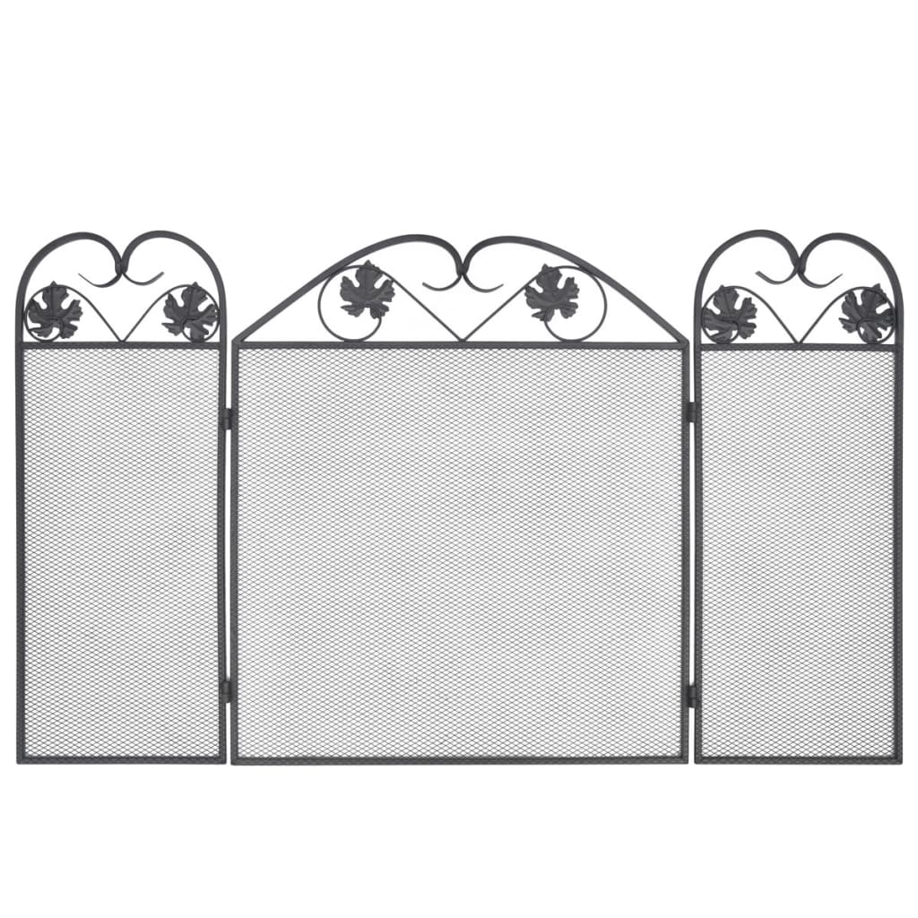 Haardscherm 3 Panelen Ijzer Zwart