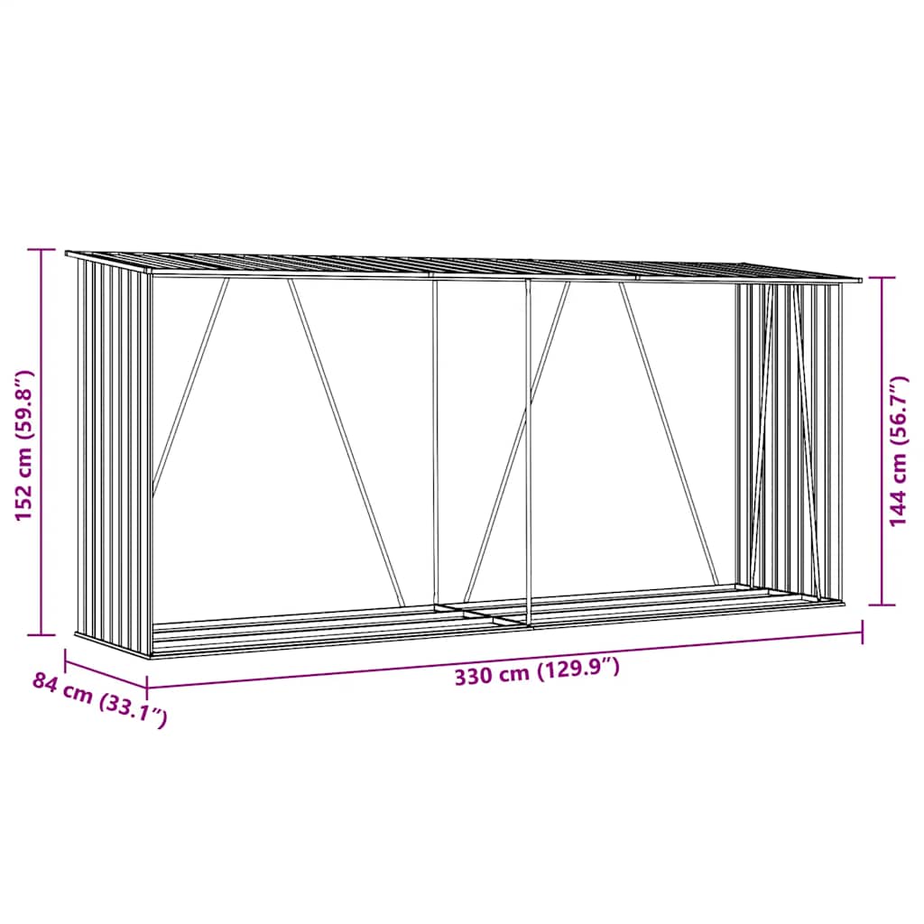 Haardhoutschuur 330X84X152 Cm Gegalvaniseerd Staal