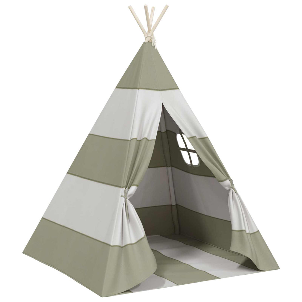 Kindertent Grijs En Wit 120 X 120 X 150 Cm Massief Grenenhout