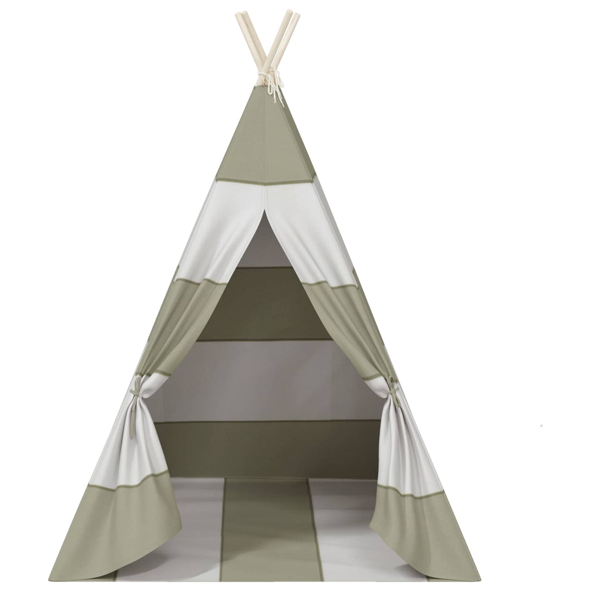 Kindertent Grijs En Wit 120 X 120 X 150 Cm Massief Grenenhout