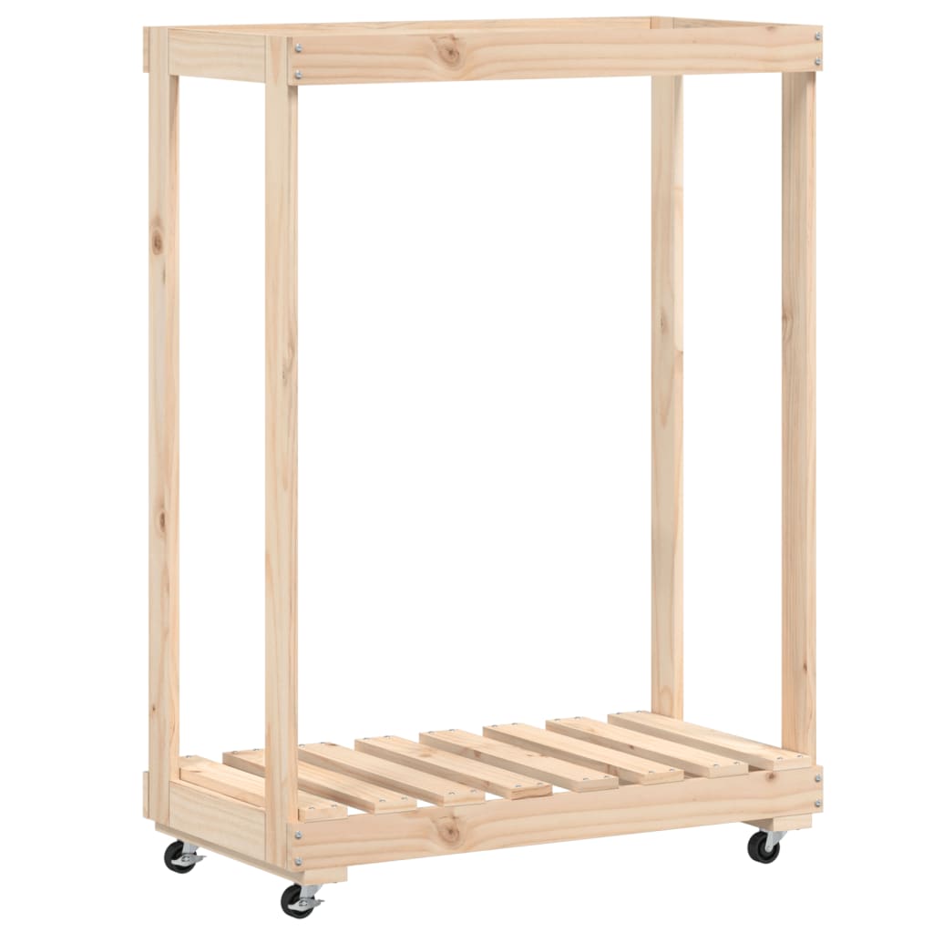 Houtblokhouder Met Wielen 76,5X40X108 Cm Massief Grenenhout
