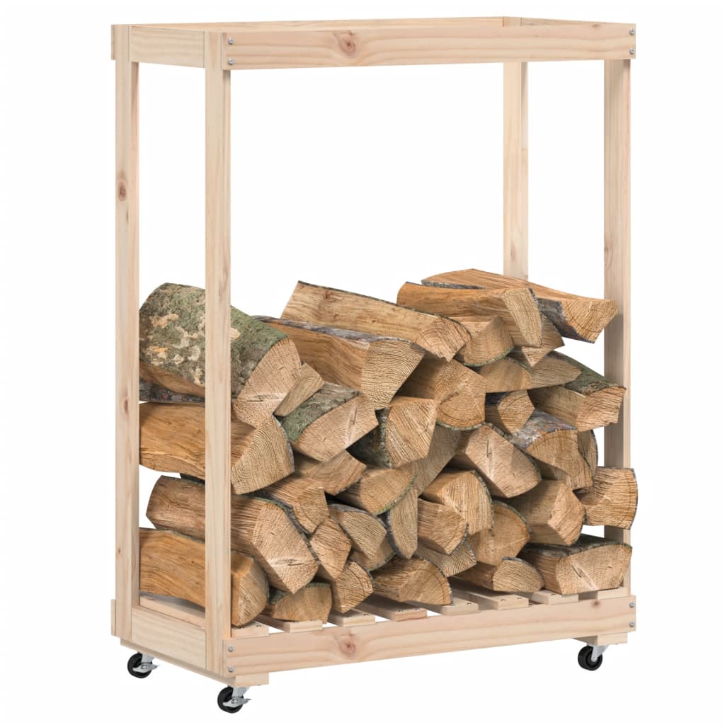 Houtblokhouder Met Wielen 76,5X40X108 Cm Massief Grenenhout