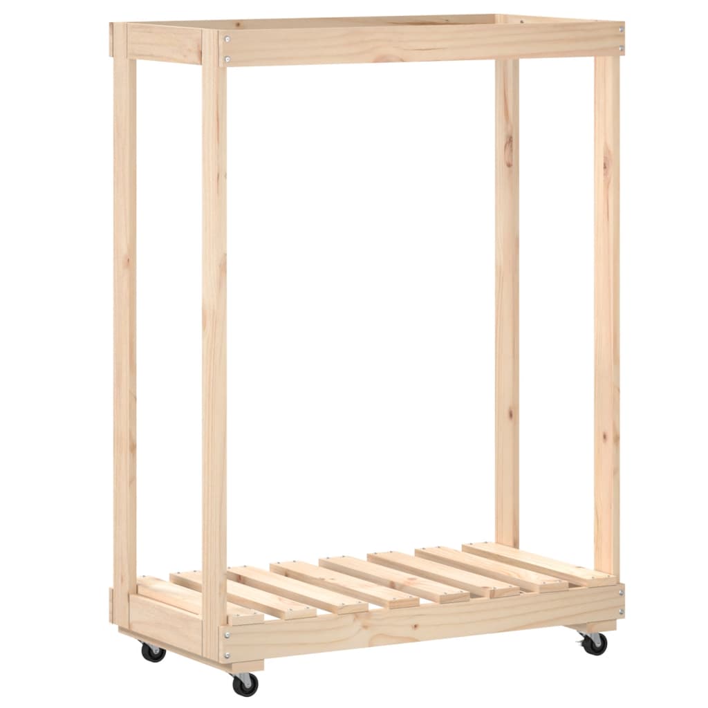 Houtblokhouder Met Wielen 76,5X40X108 Cm Massief Grenenhout