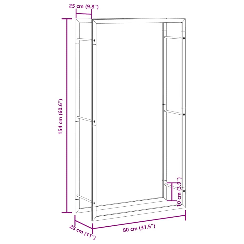 Haardhoutrek 80X28X154 Cm Roestvrij Staal