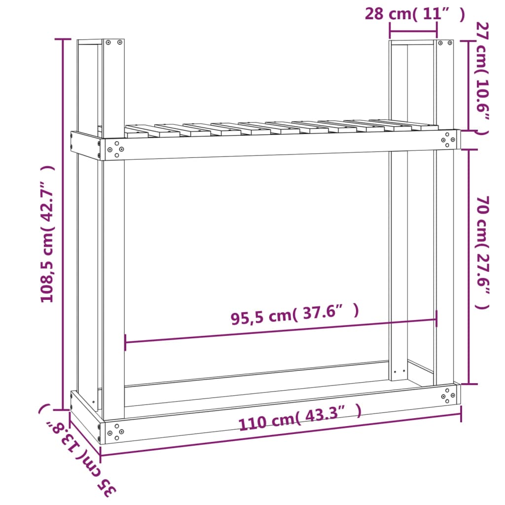 Haardhoutrek 110X35X108,5 Cm Massief Grenenhout Zwart