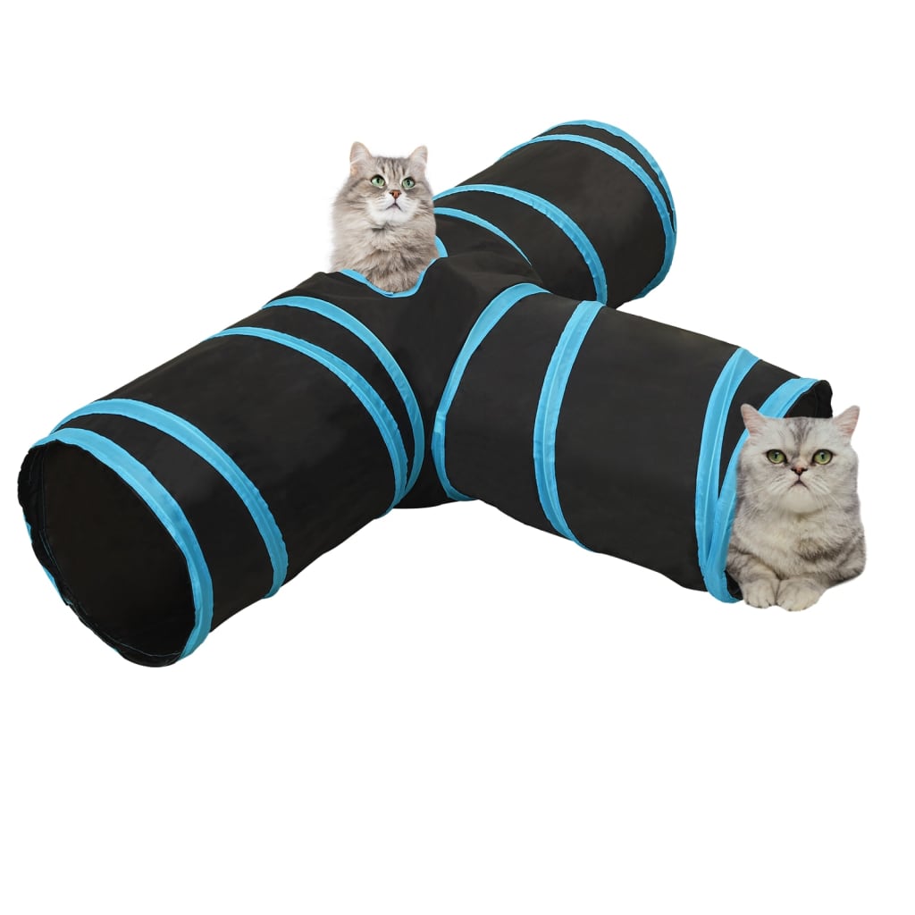 Kattentunnel 90 Cm Polyester Zwart En Blauw