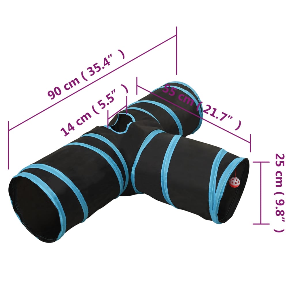Kattentunnel 90 Cm Polyester Zwart En Blauw
