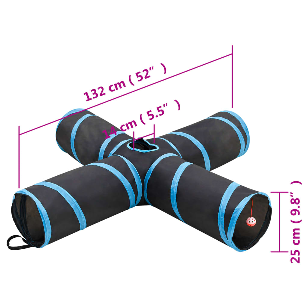 Kattentunnel 4-Voudig 132 Cm Polyester Zwart En Blauw