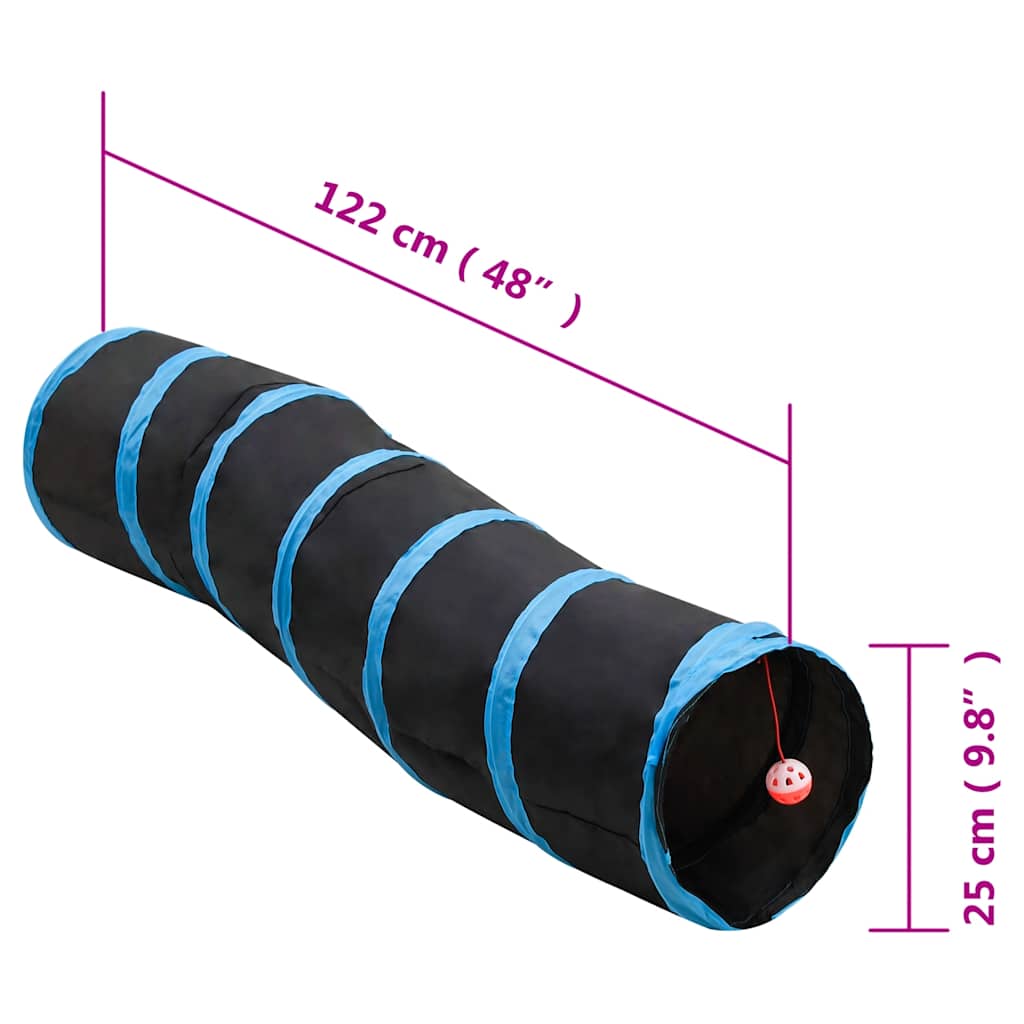 Kattentunnel S-Vorm 122 Cm Polyester Zwart En Blauw