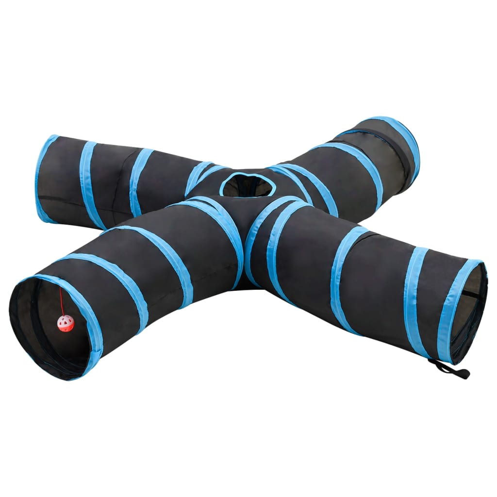 Kattentunnel 4-Voudig 25 Cm Polyester Zwart En Blauw