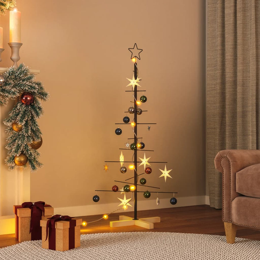 Kerstdecoratie Kerstboom Met Houten Basis Metaal — 120 cm / Zwart / zonder LED