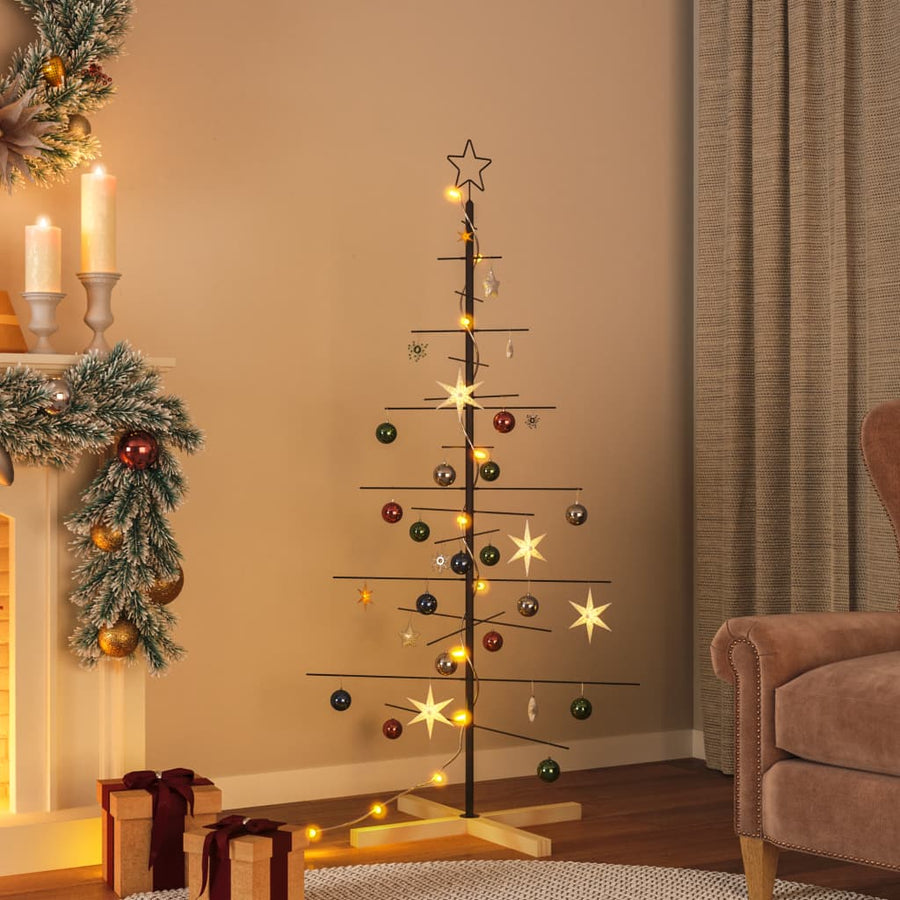 Kerstdecoratie Kerstboom Met Houten Basis Metaal — 150 cm / Zwart / zonder LED