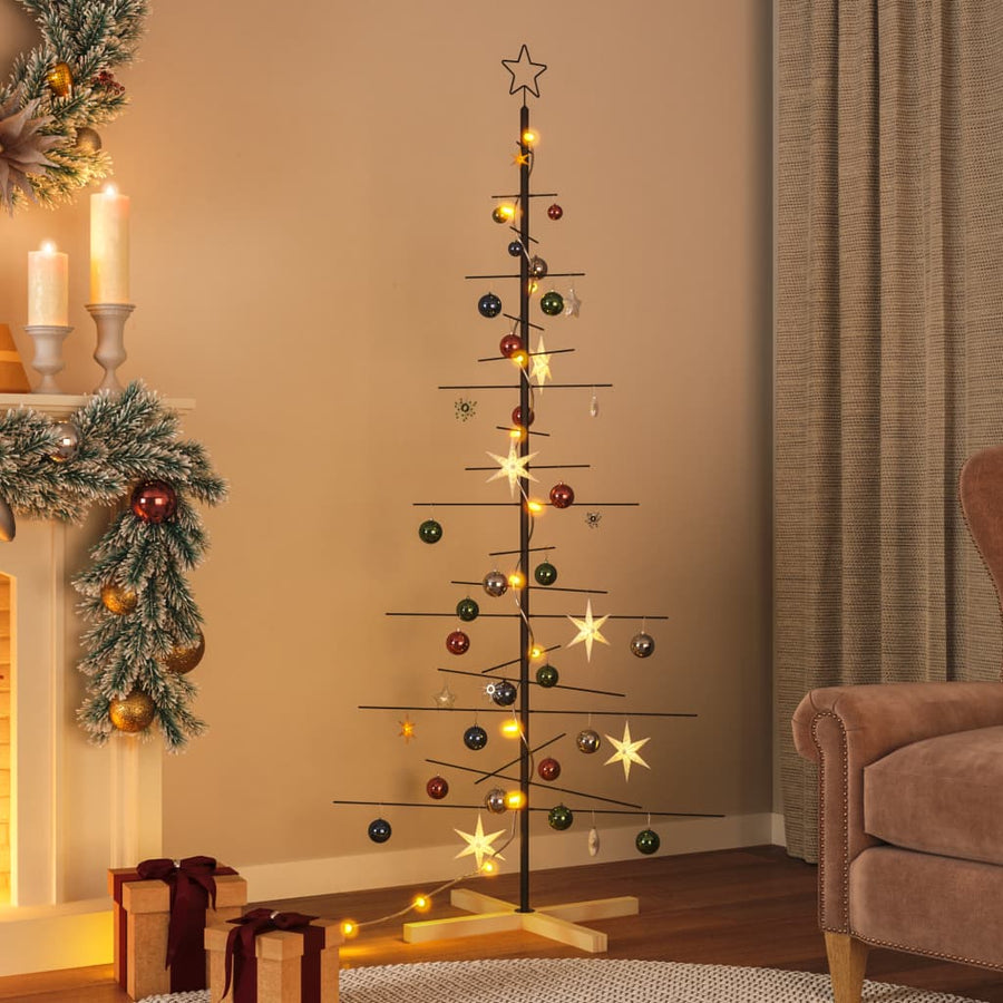 Kerstdecoratie Kerstboom Met Houten Basis Metaal — 180 cm / Zwart / zonder LED