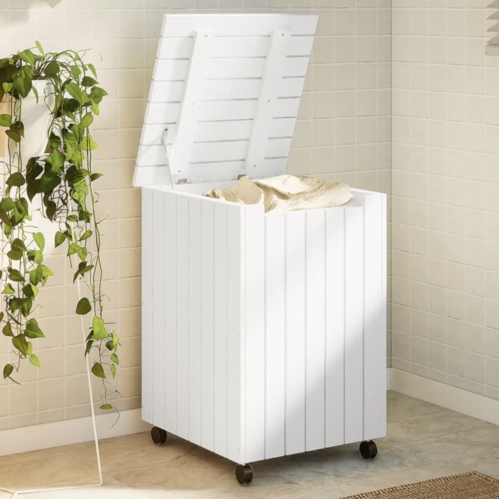 Wasmand Met Wielen Rana 45X45X64 Cm Massief Grenenhout Wit