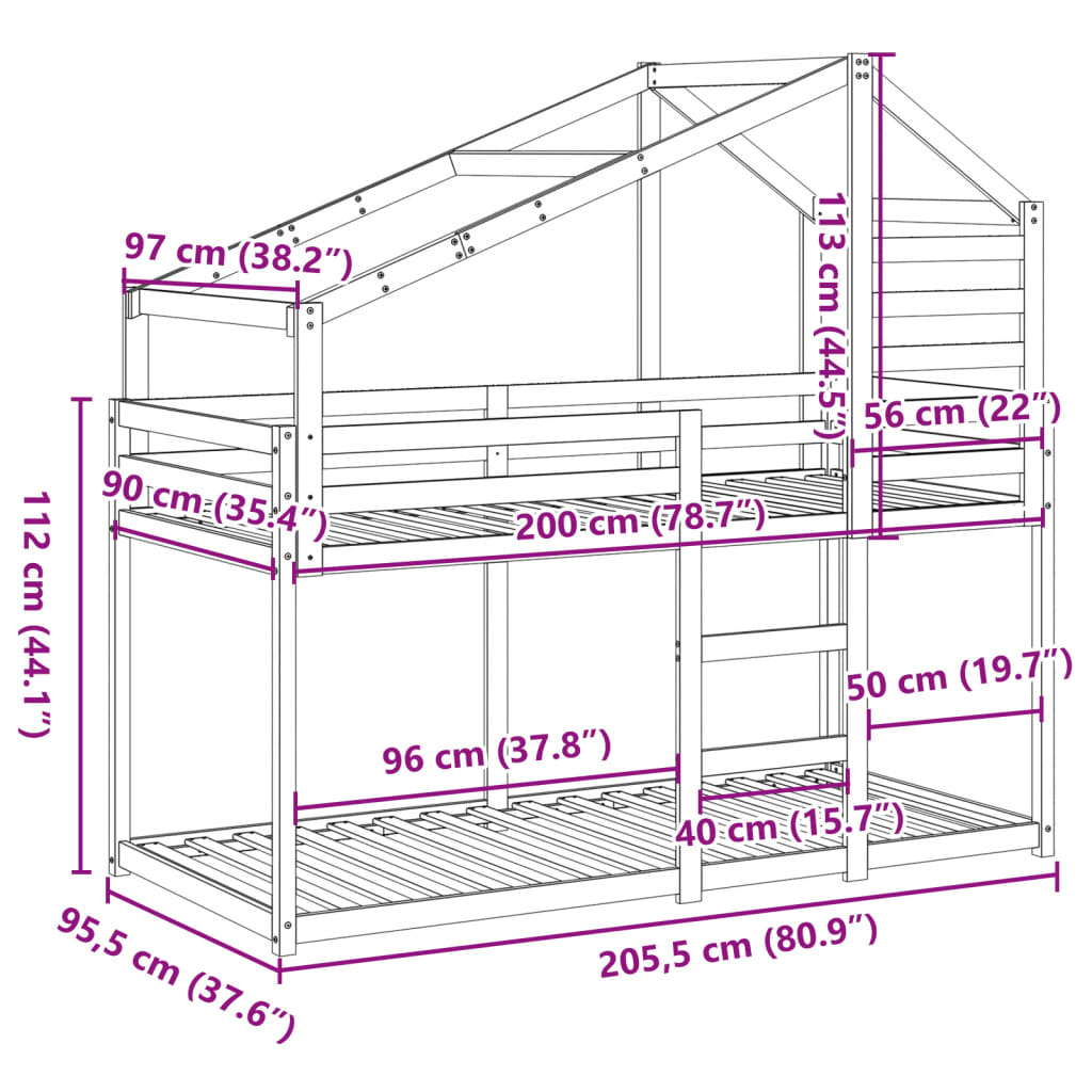 Stapelbed Met Bedhuis Massief Grenenhout