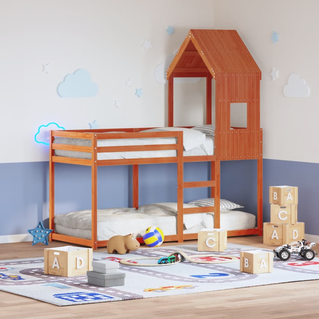 Stapelbed Met Dak Massief Grenenhout
