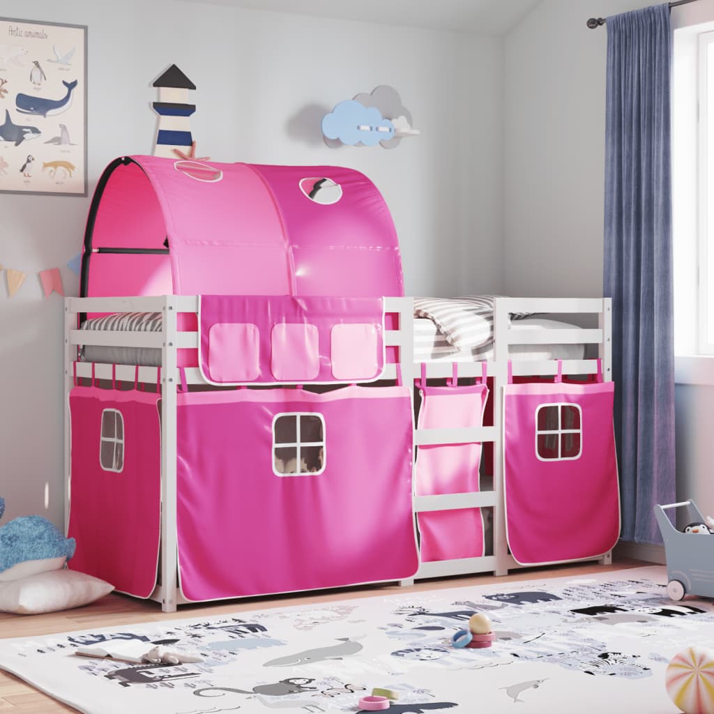 Stapelbed Met Gordijnen Grenenhout Wit En