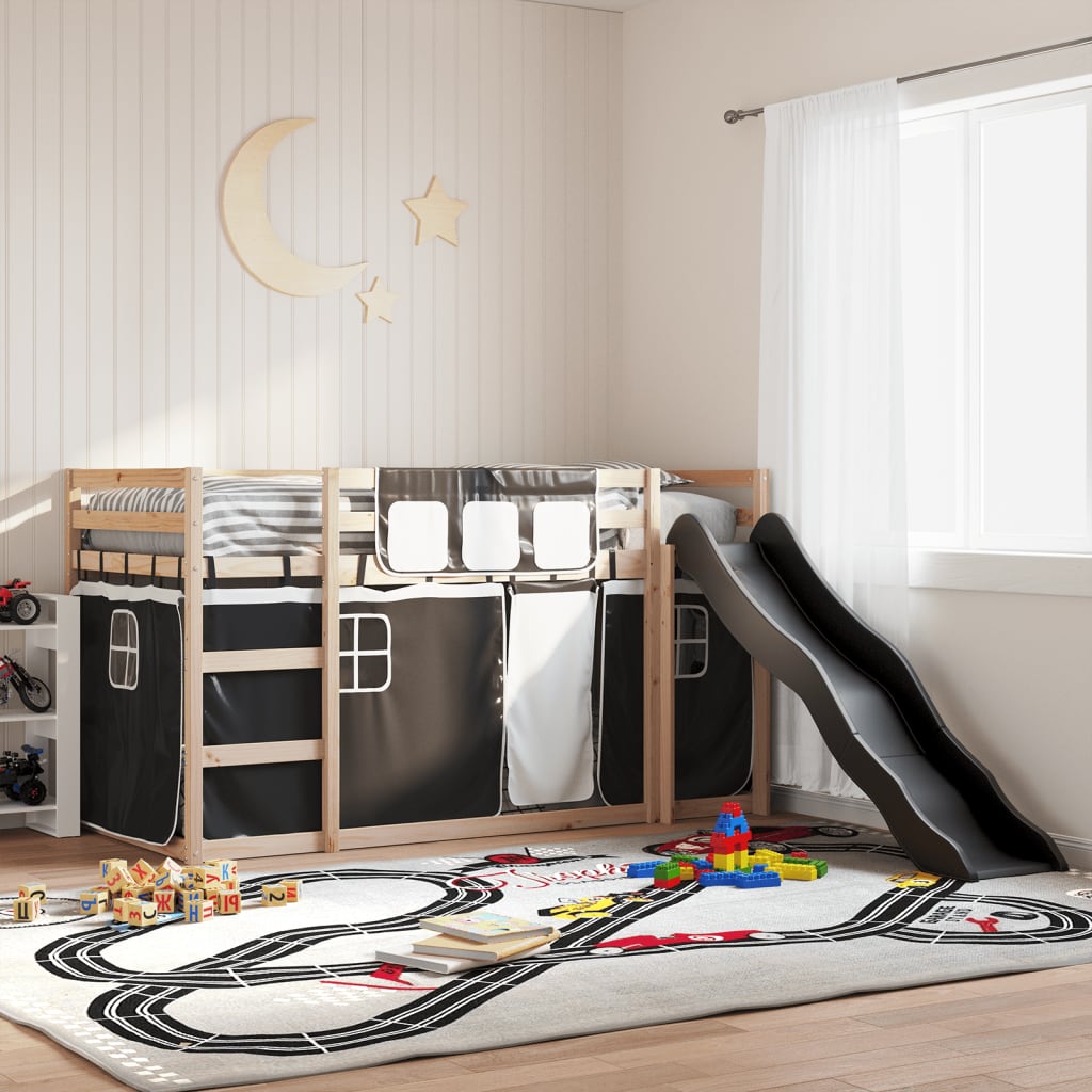Stapelbed Met Glijbaan En Gordijnen Wit En