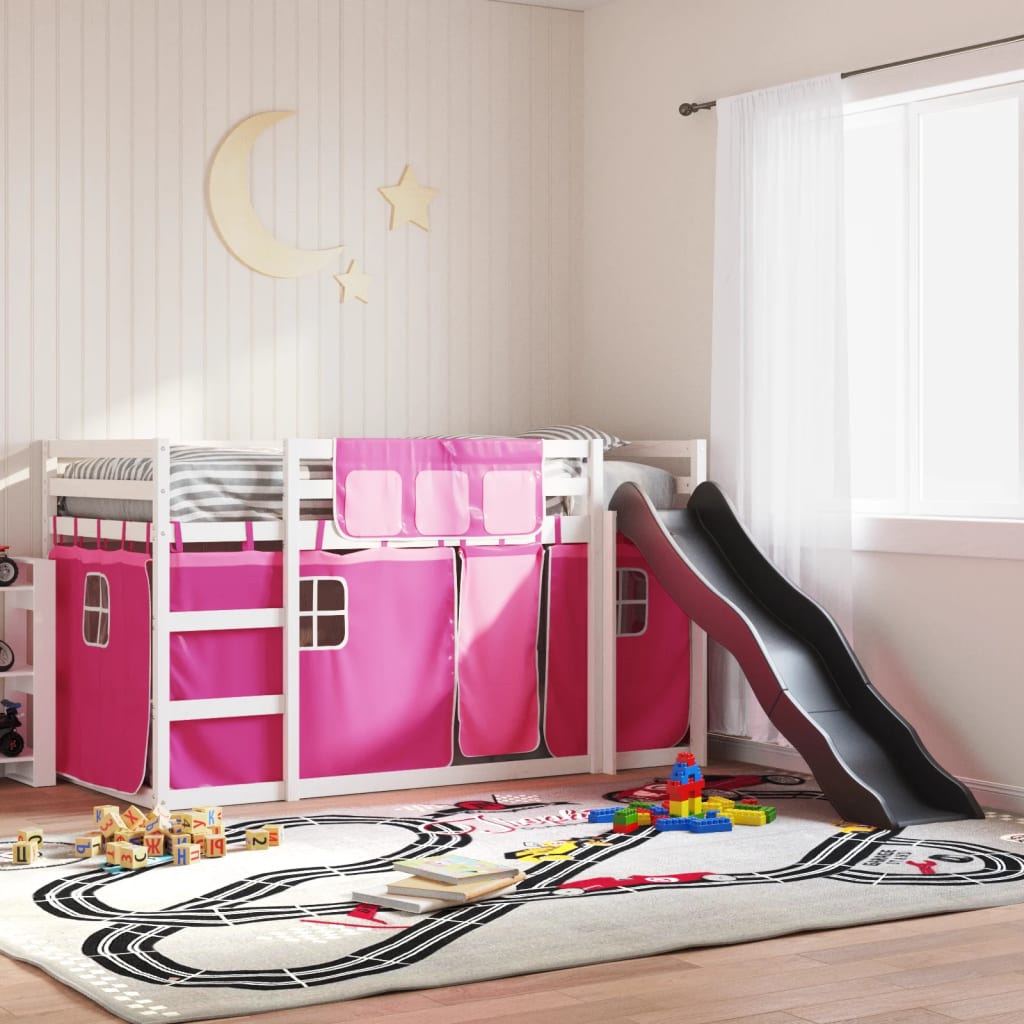 Stapelbed Met Glijbaan En Gordijnen Wit En
