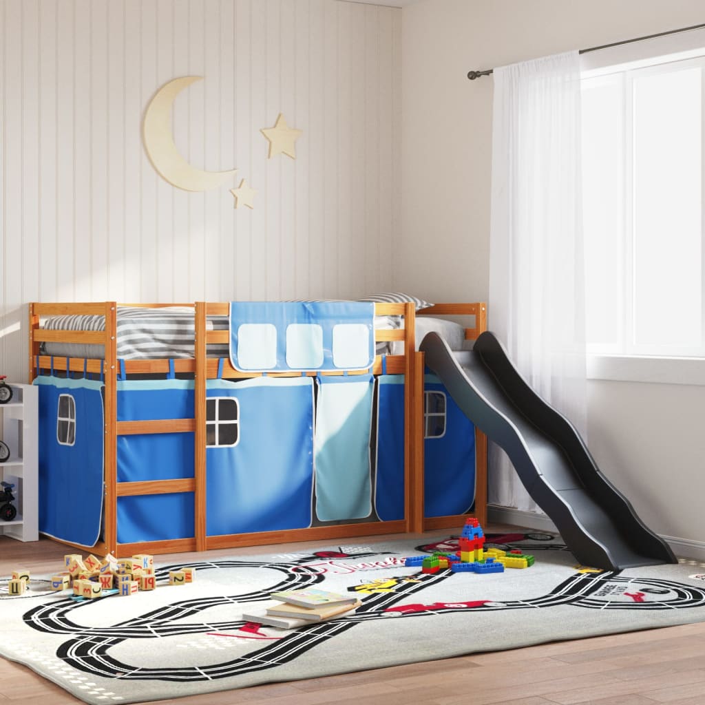Stapelbed Met Glijbaan En Gordijnen Wit En