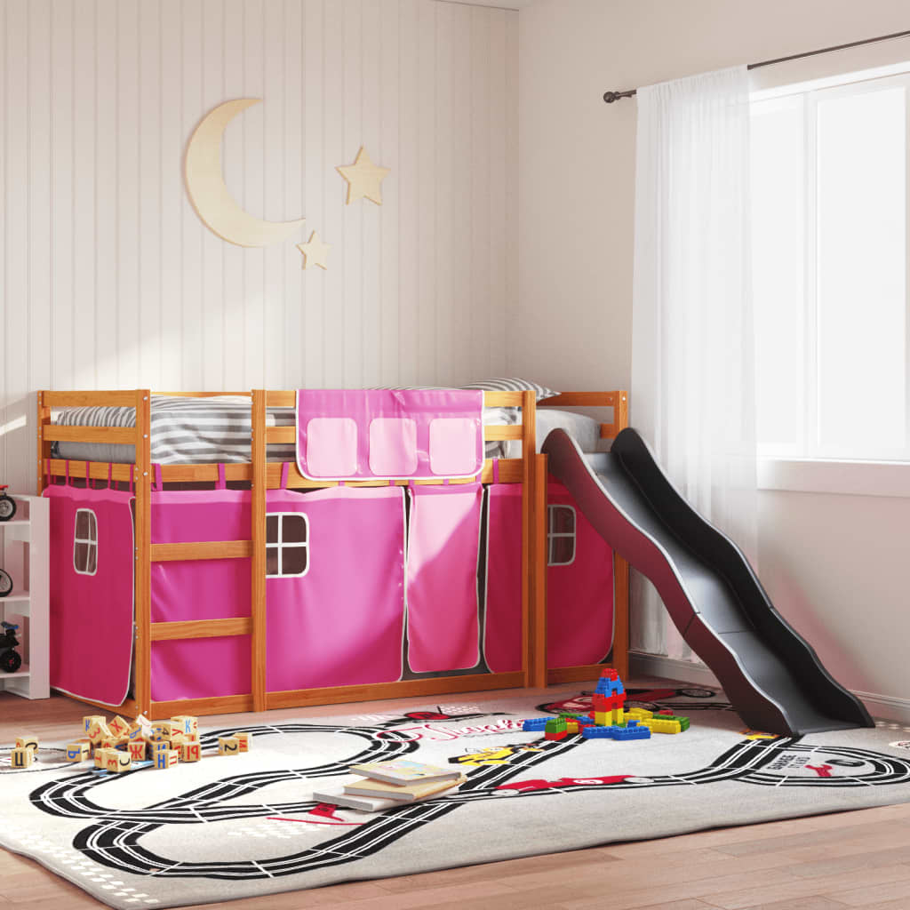 Stapelbed Met Glijbaan En Gordijnen Wit En