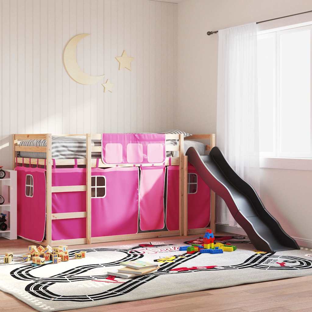 Stapelbed Met Glijbaan En Gordijnen Wit En