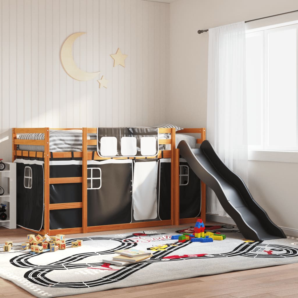 Stapelbed Met Glijbaan En Gordijnen Wit En