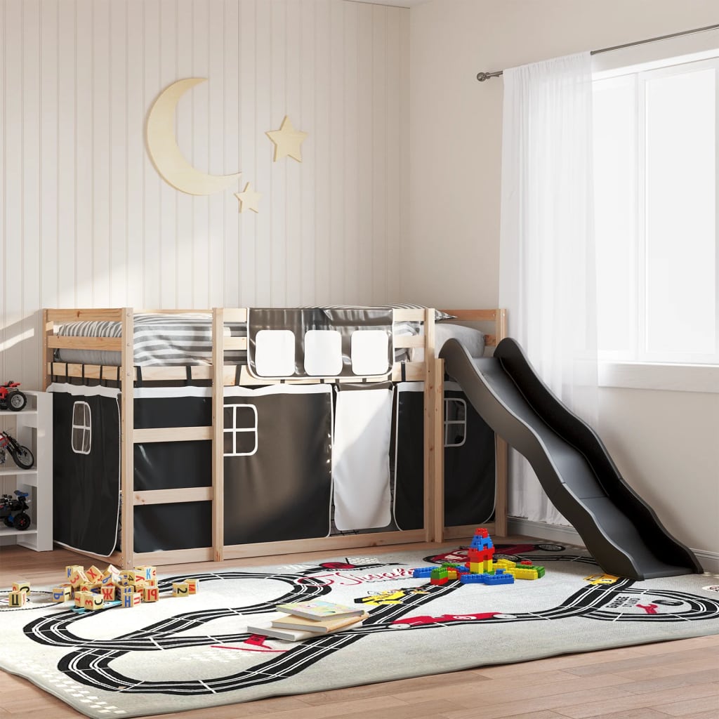 Stapelbed Met Glijbaan En Gordijnen Wit En