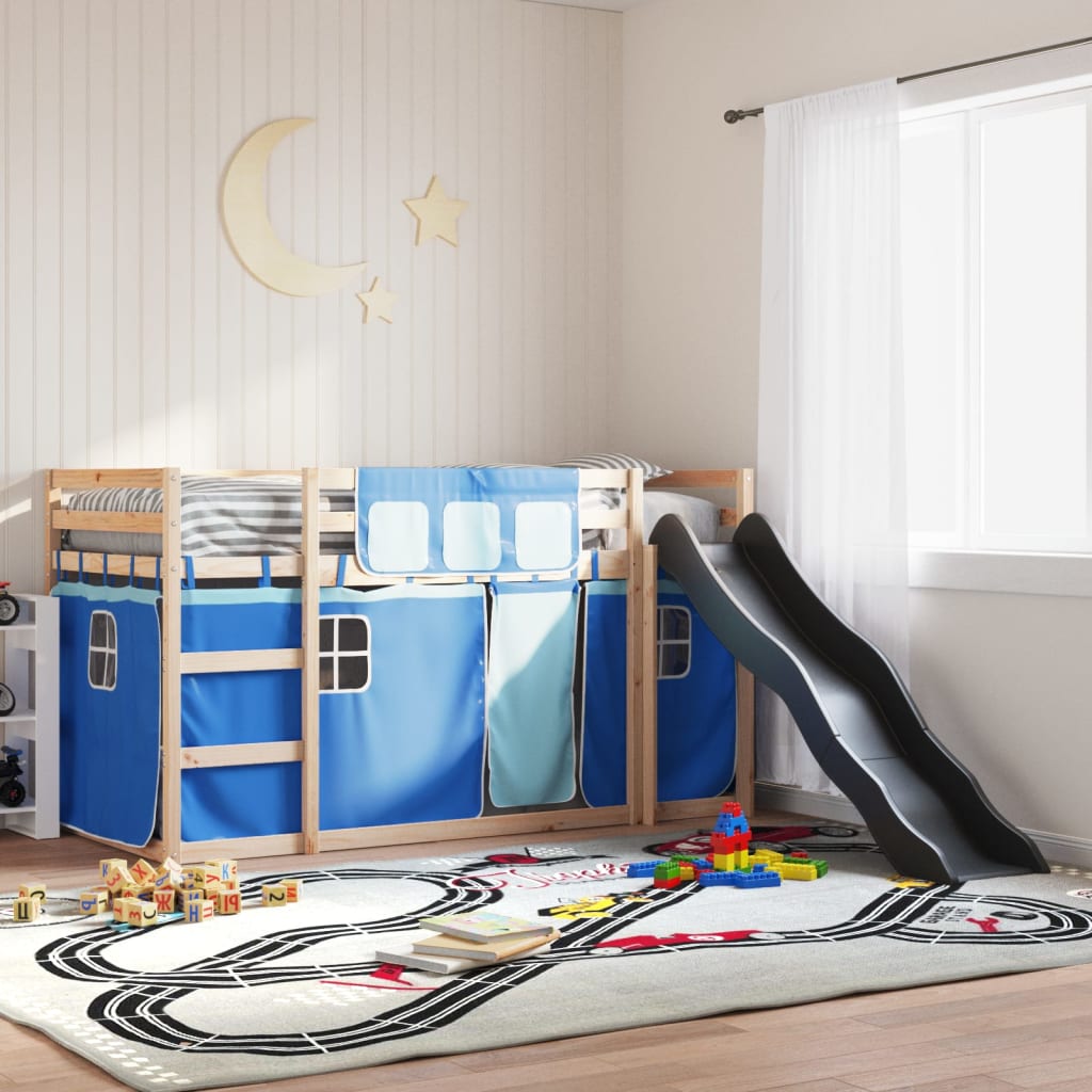Stapelbed Met Glijbaan En Gordijnen Wit En
