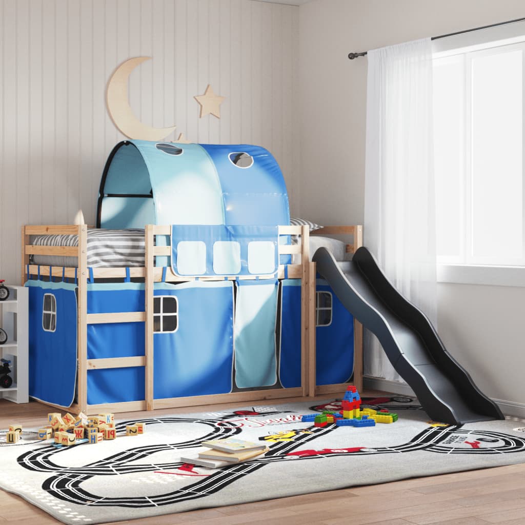 Stapelbed Met Glijbaan En Gordijnen Wit En