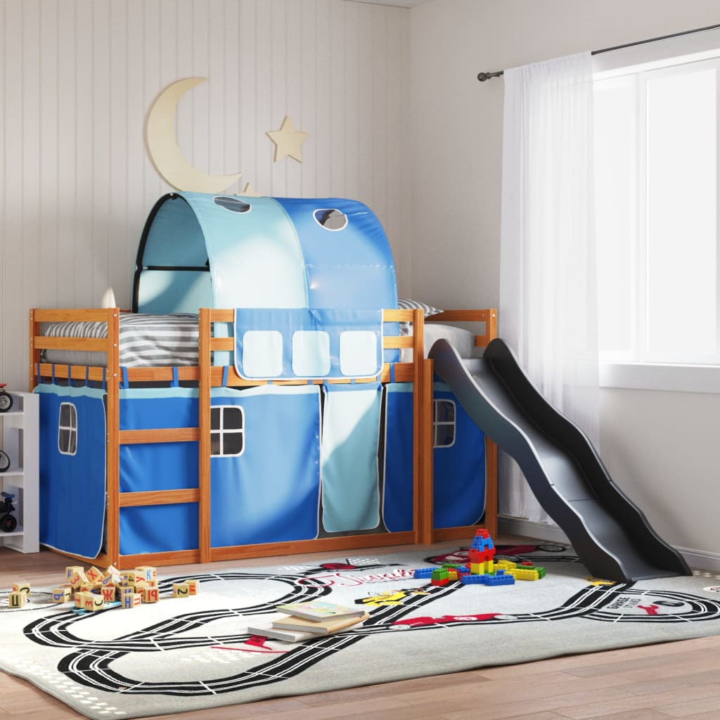 Stapelbed Met Glijbaan En Gordijnen Wit En