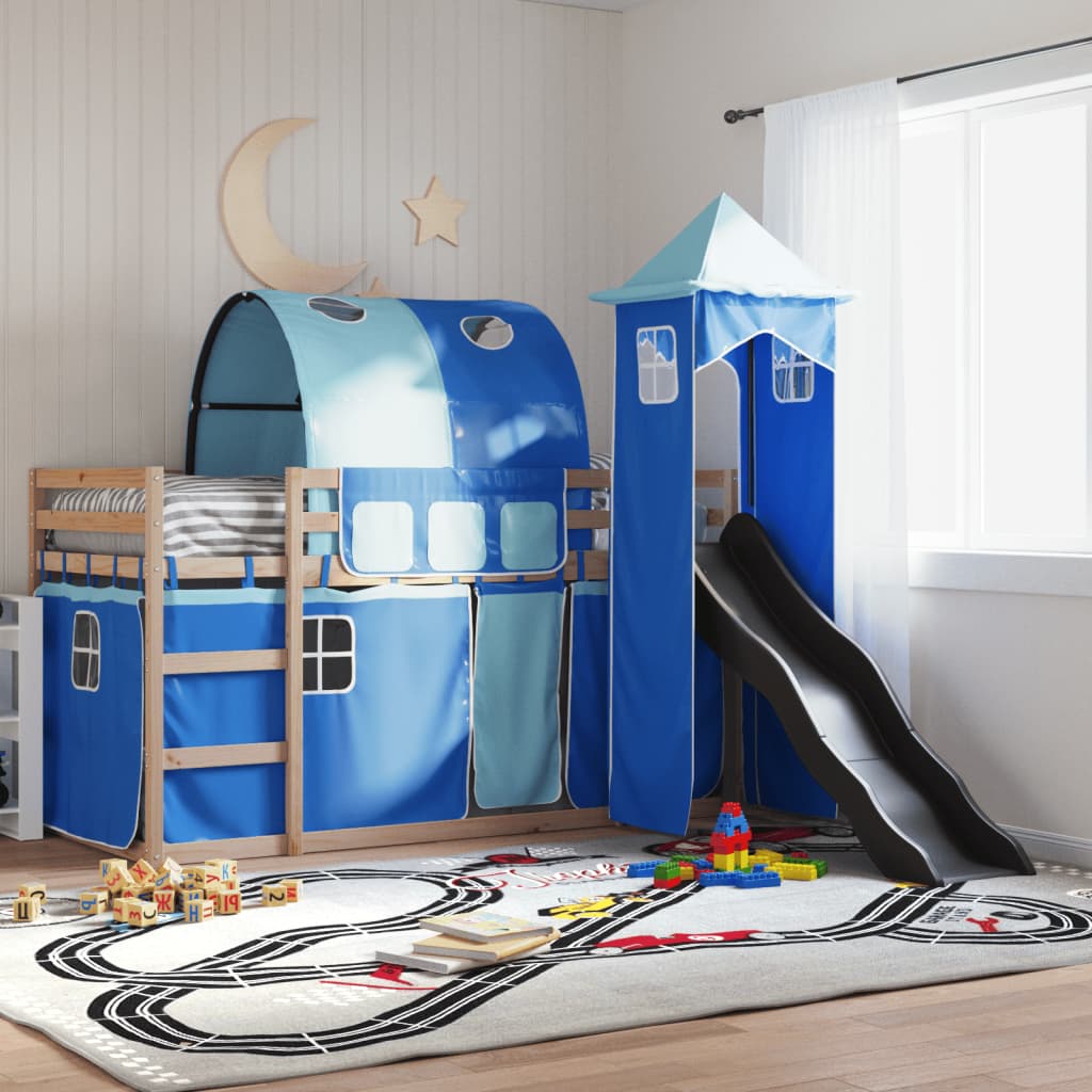 Stapelbed Met Glijbaan En Gordijnen Wit En