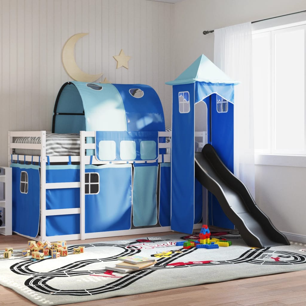 Stapelbed Met Glijbaan En Gordijnen Wit En