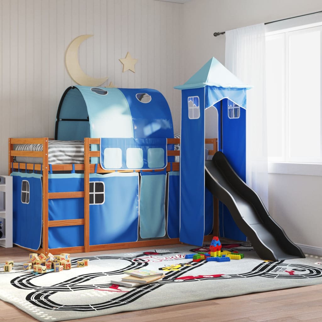 Stapelbed Met Glijbaan En Gordijnen Wit En