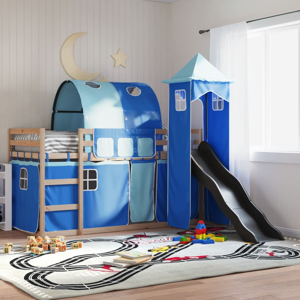Stapelbed Met Glijbaan En Gordijnen Wit En