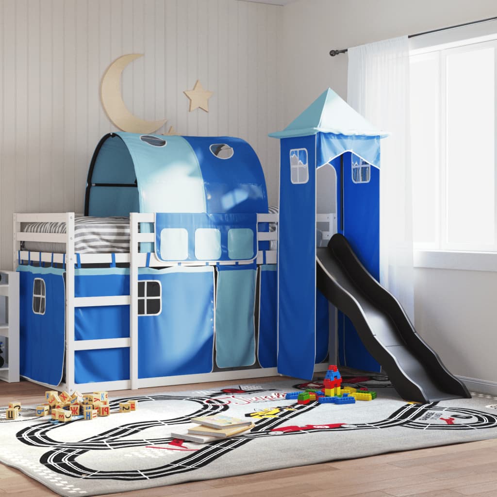 Stapelbed Met Glijbaan En Gordijnen Wit En