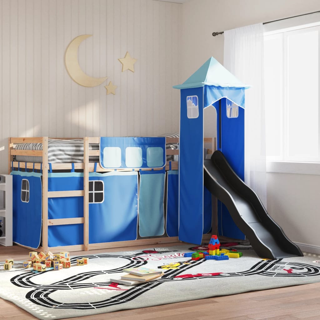 Stapelbed Met Glijbaan En Gordijnen Wit En Zwart