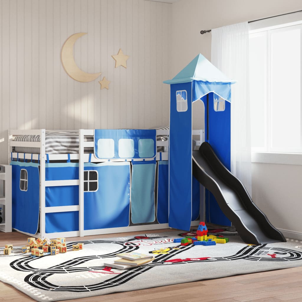 Stapelbed Met Glijbaan En Gordijnen Wit En Zwart