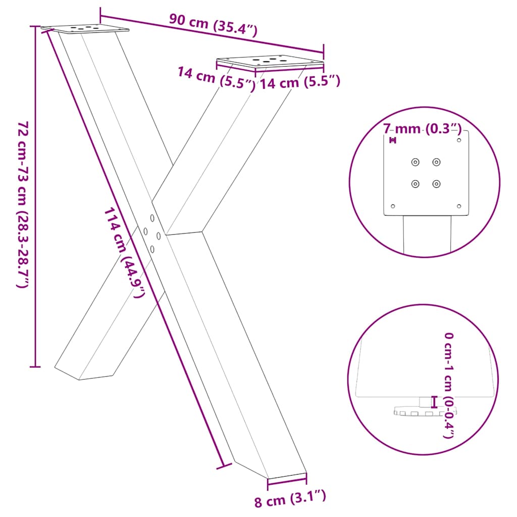 Eettafelpoten X-Vormig 90X(72-73) Cm Staal Zwart