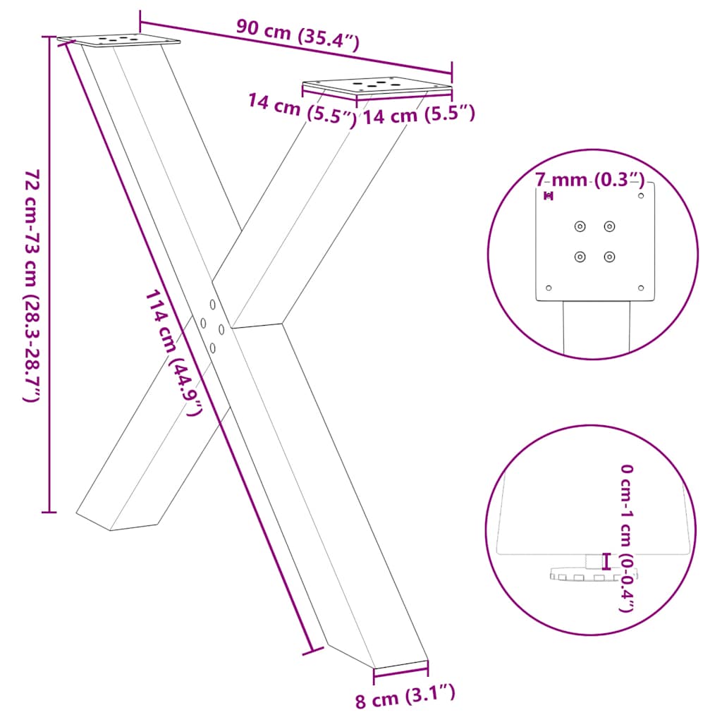 Eettafelpoten X-Vormig 90X(72-73) Cm Staal Antraciet