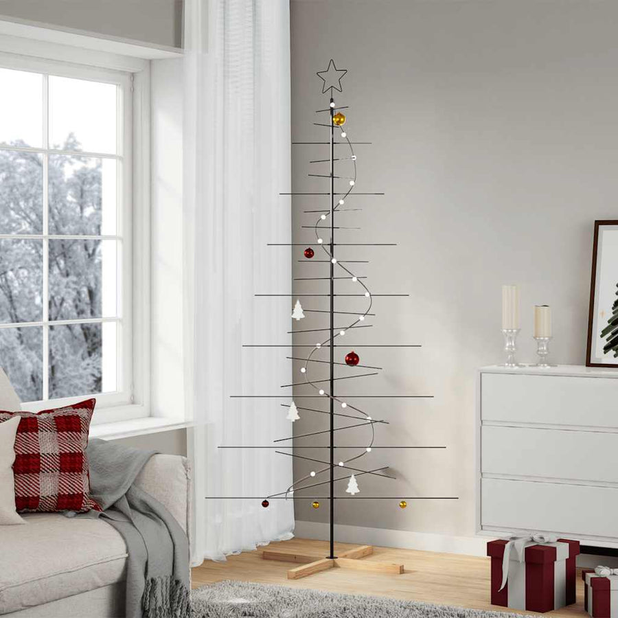 Kerstdecoratie Kerstboom Met Houten Basis Metaal — 210 cm / Zwart / zonder LED
