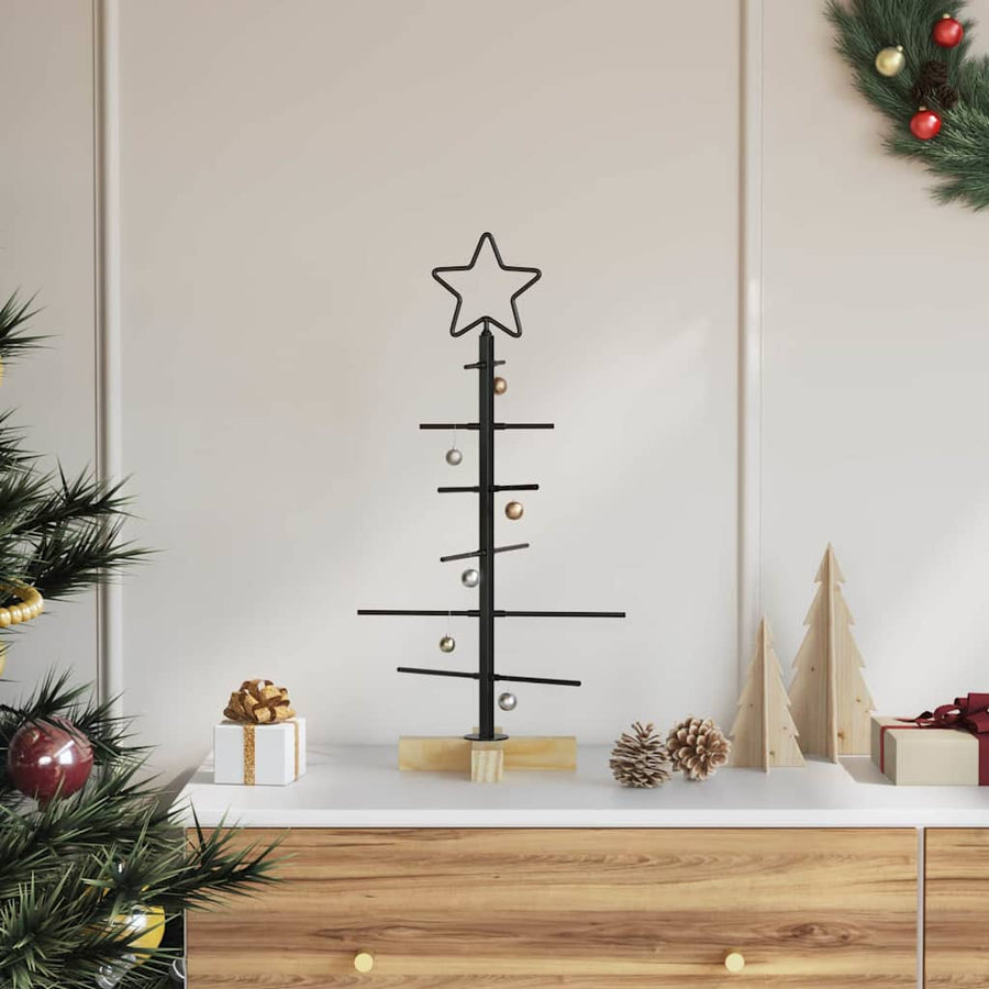 Kerstdecoratie Kerstboom Met Houten Basis Metaal — 60 cm / Zwart / zonder LED