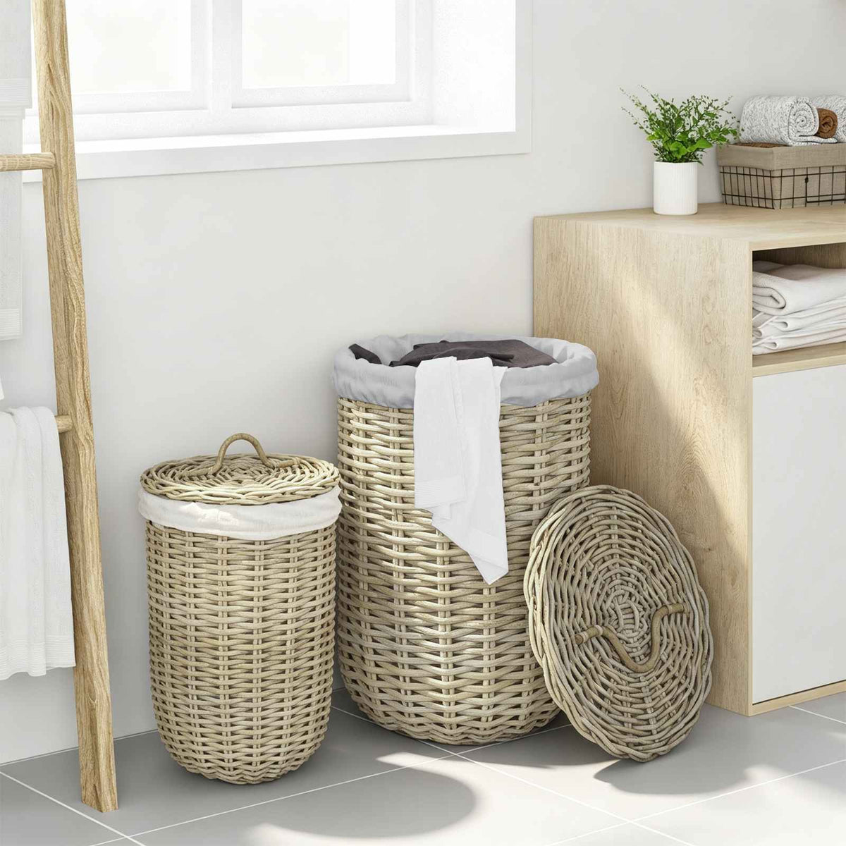 Wasmand Met Deksel Gendt 2 St Natuurlijk Kubu Rattan