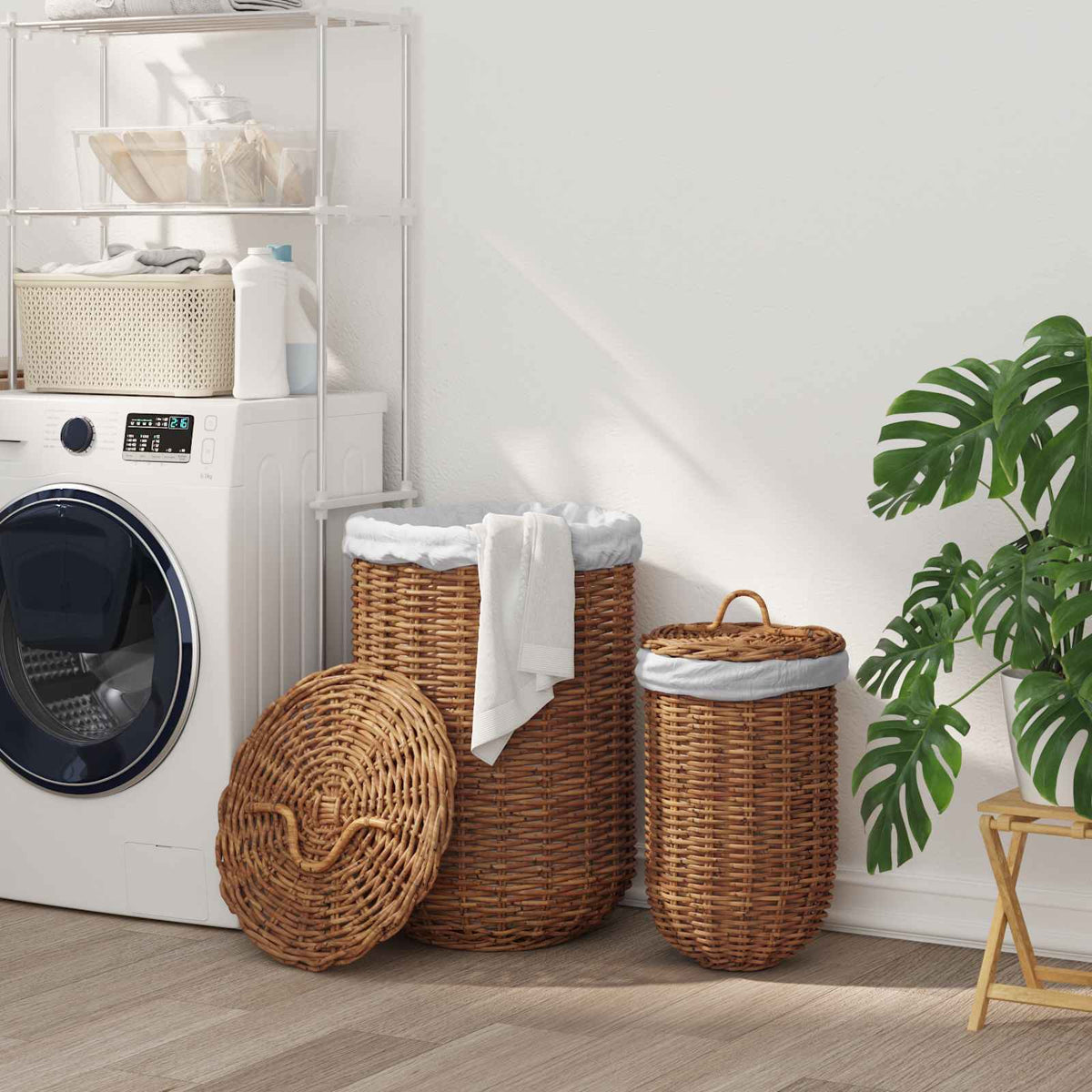 Wasmand Met Deksel Gendt 2 St Natuurlijk Kubu Rattan