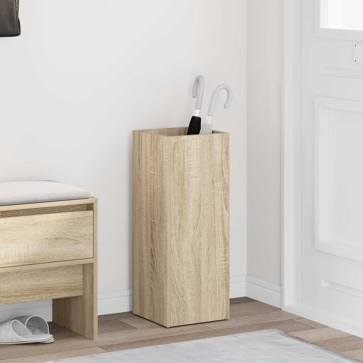 Paraplu Standaard Met Opslag 25 X 24,5 X 64 Cm Bewerkt Hout